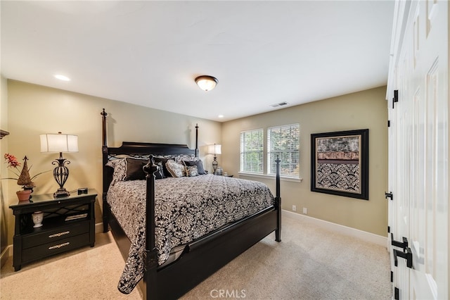 26122 Augusta Dr, Lake Arrowhead, CA 92352 - bedroom featuring light carpet, baseboards, and recessed lighting
