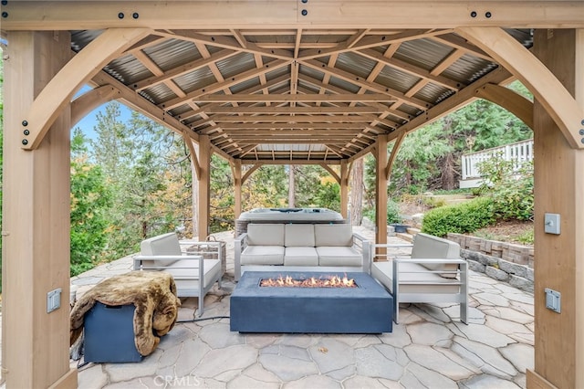 26122 Augusta Dr, Lake Arrowhead, CA 92352 - view of patio / terrace with an outdoor living space with a fire pit