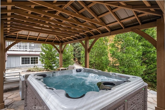 26122 Augusta Dr, Lake Arrowhead, CA 92352 - view of patio with a gazebo and a hot tub