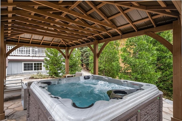 26122 Augusta Dr, Lake Arrowhead, CA 92352 - view of patio featuring a gazebo and a hot tub