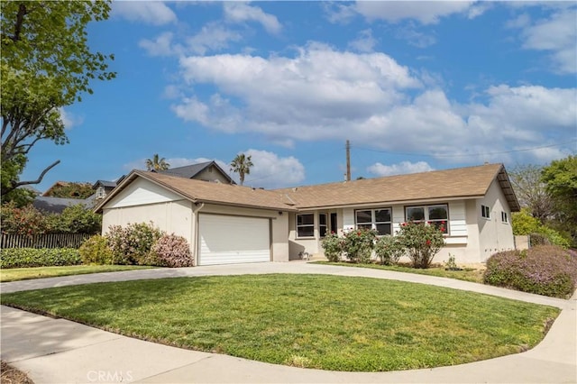 11652 Mclennan Ave, Granada Hills, CA 91344 - ranch-style house featuring a garage, a front lawn, stucco siding, and concrete driveway