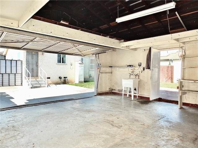 garage with a sink