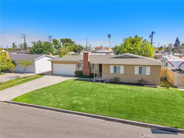2574 W Heffron Dr, Anaheim, CA 92804 - single story home with fence, a front lawn, a garage, a chimney, and concrete driveway