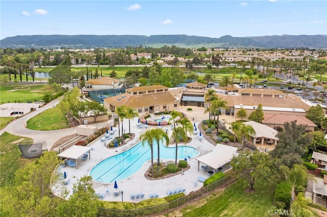aerial view with a residential view and a water and mountain view
