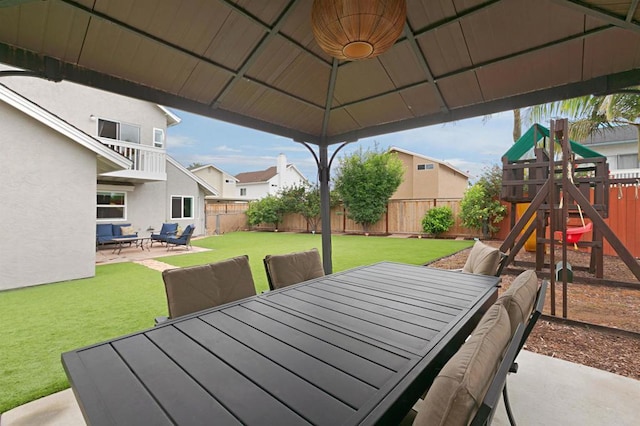 1684 Charlie Horse Way, Oceanside, CA 92057 - view of patio / terrace with a playground, outdoor dining space, and a residential view