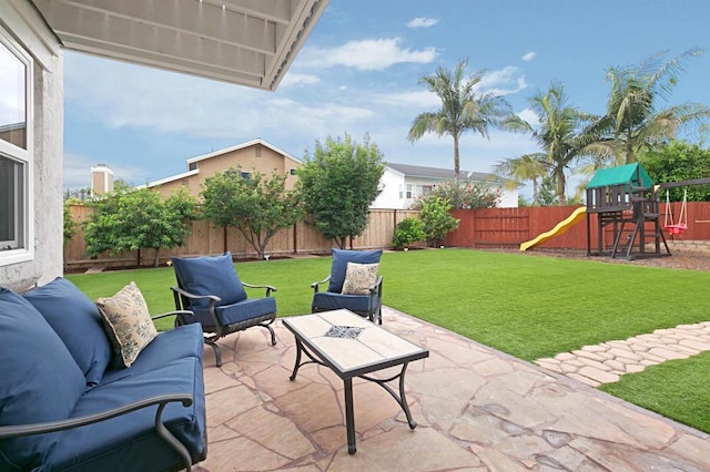 1684 Charlie Horse Way, Oceanside, CA 92057 - fenced backyard featuring outdoor lounge area, a patio, and a playground