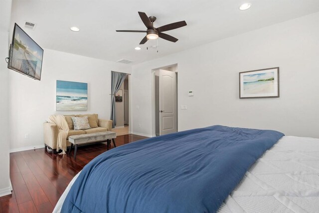 2258 Aventurine Pl, Carlsbad, CA 92009 - bedroom with baseboards, wood finished floors, recessed lighting, and ceiling fan