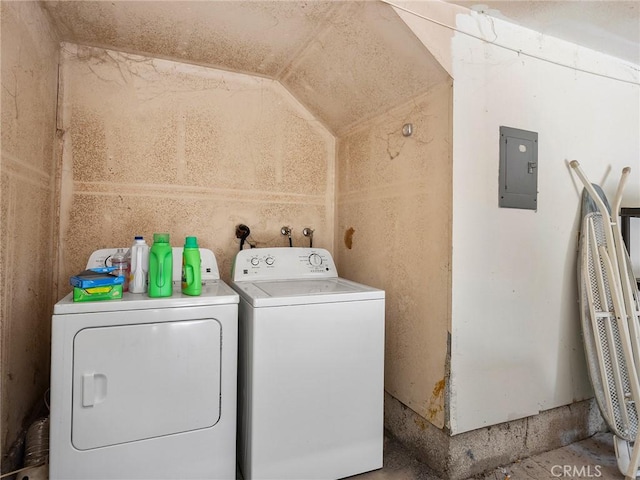 laundry room with separate washer and dryer, laundry area, and electric panel