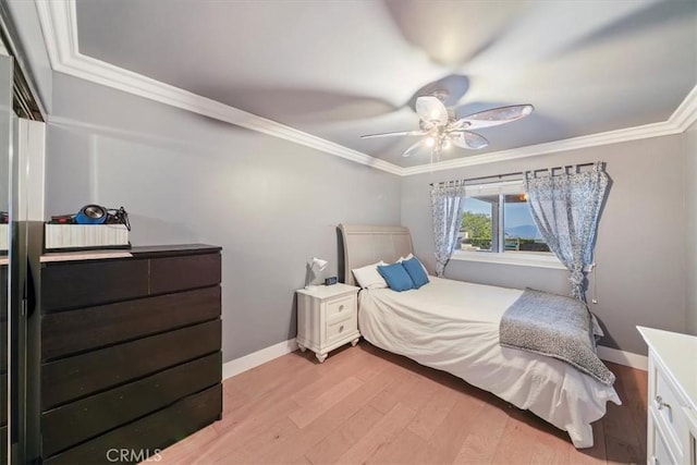 9179 Hidden Farm Rd, Rancho Cucamonga, CA 91737 - bedroom with crown molding, a ceiling fan, baseboards, and light wood-style flooring