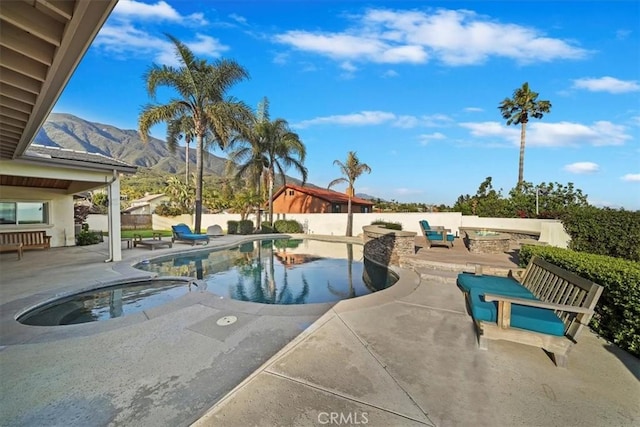 9179 Hidden Farm Rd, Rancho Cucamonga, CA 91737 - view of pool featuring a patio, a fenced backyard, a mountain view, and a fenced in pool