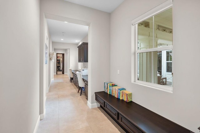 956 Urania Ave, Encinitas, CA 92024 - hallway with baseboards, light tile patterned floors, and recessed lighting