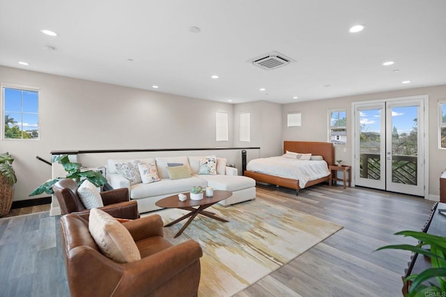 956 Urania Ave, Encinitas, CA 92024 - bedroom with access to exterior, recessed lighting, wood finished floors, and baseboards