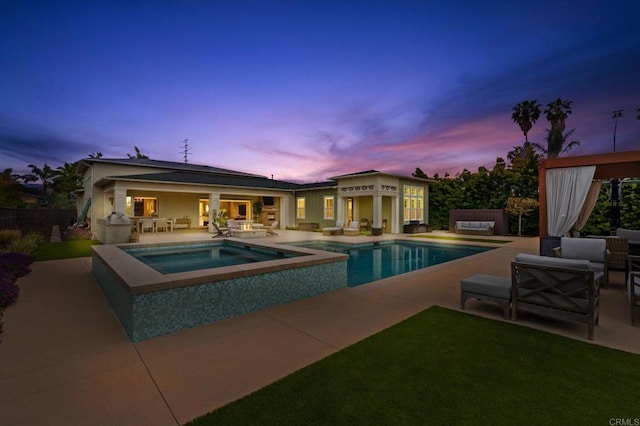 956 Urania Ave, Encinitas, CA 92024 - view of swimming pool featuring an in-ground hot tub, an outdoor hangout area, and a patio