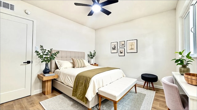2605 W 163rd St, Torrance, CA 90504 - bedroom featuring baseboards, ceiling fan, light wood-type flooring, and visible vents
