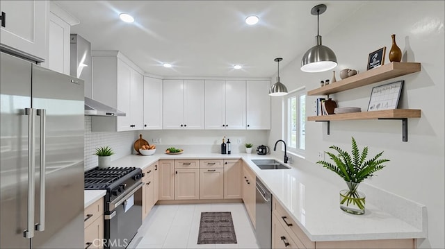 2605 W 163rd St, Torrance, CA 90504 - kitchen featuring wall chimney range hood, stainless steel appliances, recessed lighting, and a sink