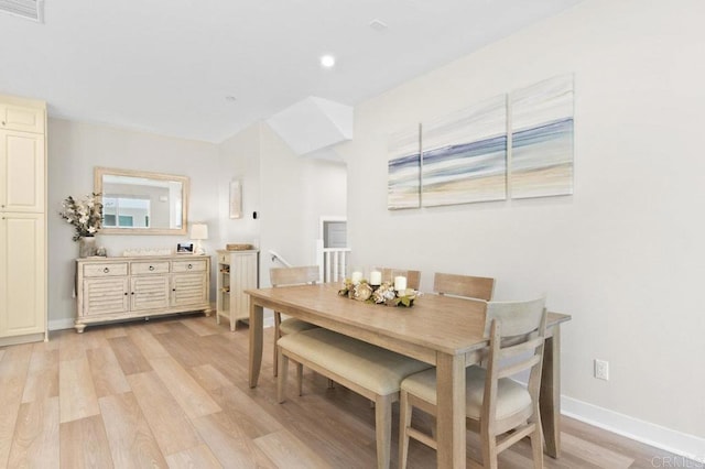 dining room with baseboards, recessed lighting, light wood-style floors, and visible vents