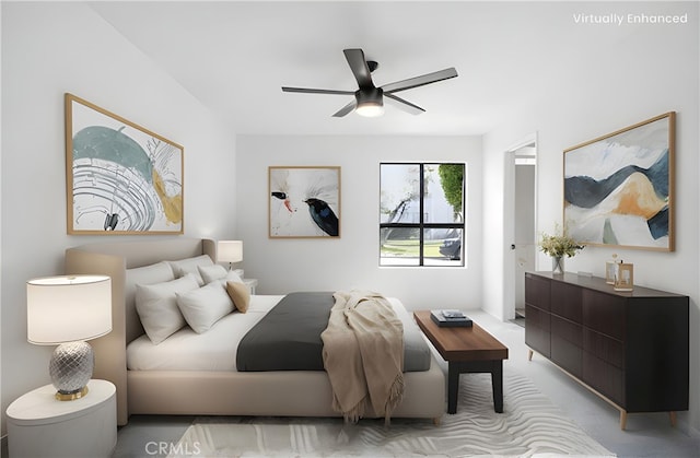 2240 S Palm Canyon Dr Unit 20, Palm Springs, CA 92264 - bedroom featuring ceiling fan and light carpet