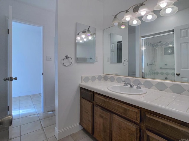 15408 Glentree Rd, Valley Center, CA 92082 - full bathroom with a stall shower, vanity, and tile patterned flooring
