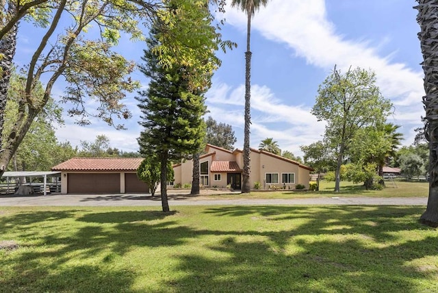 15408 Glentree Rd, Valley Center, CA 92082 - view of front facade with stucco siding, a front yard, and a tile roof