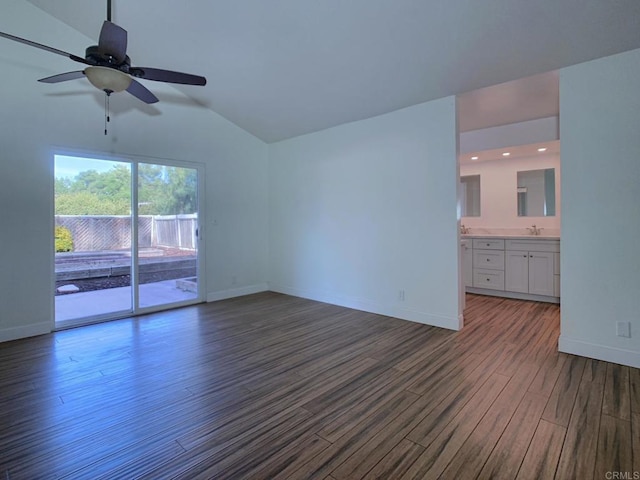 15408 Glentree Rd, Valley Center, CA 92082 - empty room featuring dark wood-type flooring, ceiling fan, and lofted ceiling