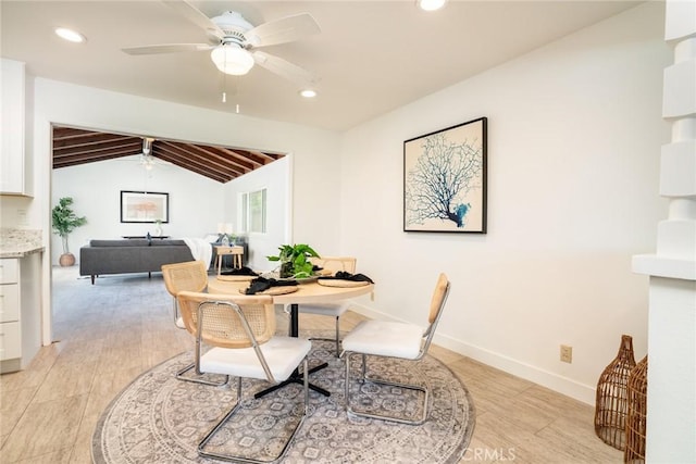 11862 Amethyst, Garden Grove, CA 92845 - dining room featuring ceiling fan, lofted ceiling, and recessed lighting