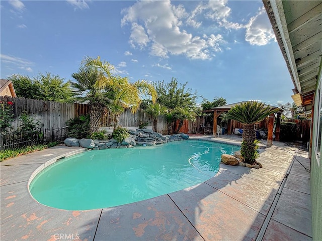 2901 Flint Hills Dr, Bakersfield, CA 93313 - view of pool featuring a gazebo, a fenced in pool, a fenced backyard, and a patio area
