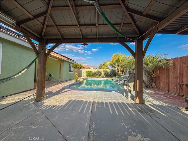 2901 Flint Hills Dr, Bakersfield, CA 93313 - view of pool featuring a fenced in pool, a patio, a gazebo, and a fenced backyard