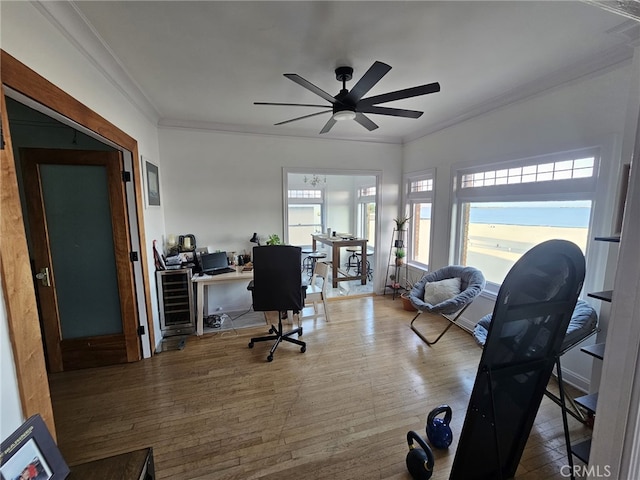 1030 E Ocean Blvd Unit 210, Long Beach, CA 90802 - office space featuring crown molding, a ceiling fan, hardwood / wood-style floors, and wine cooler