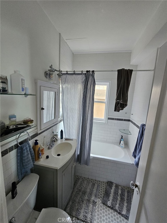 1030 E Ocean Blvd Unit 210, Long Beach, CA 90802 - full bathroom featuring tile walls, tiled shower / bath combo, and vanity