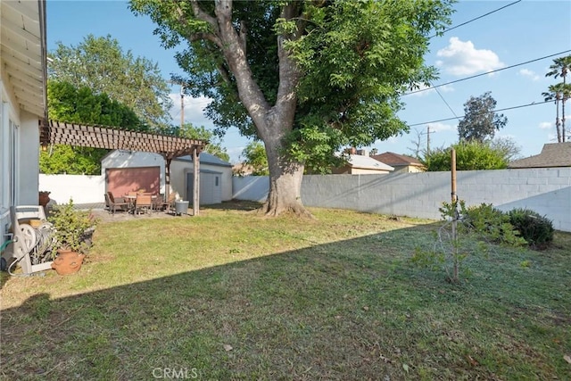 17048 Baltar St, Lake Balboa, CA 91406 - view of yard with a pergola, a fenced backyard, and a patio area