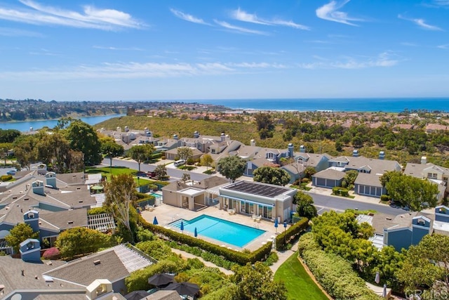 814 Okra Ct, Carlsbad, CA 92011 - aerial perspective of suburban area featuring a pool and a large body of water