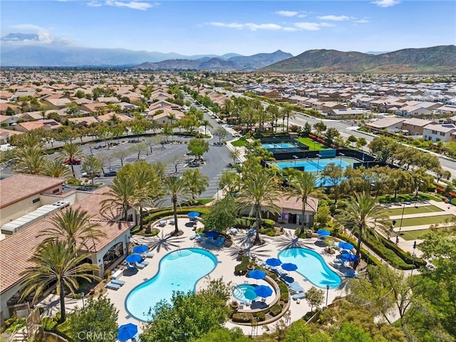 5551 Corte Fiesta, Hemet, CA 92545 - aerial view of residential area featuring a pool and mountains