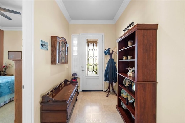 5551 Corte Fiesta, Hemet, CA 92545 - entryway featuring ornamental molding and ceiling fan