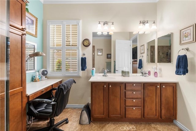 5551 Corte Fiesta, Hemet, CA 92545 - full bathroom featuring crown molding and double vanity
