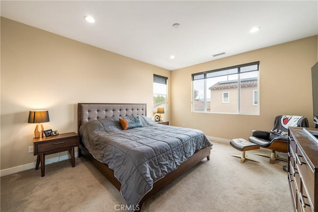 2677 E Tyler St, Long Beach, CA 90810 - bedroom with visible vents, recessed lighting, baseboards, and light colored carpet