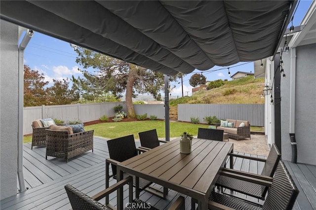 wooden deck with outdoor lounge area and outdoor dining area