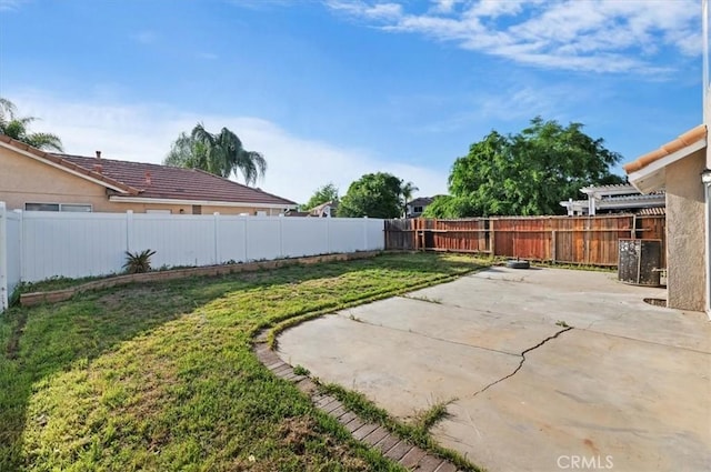 view of yard featuring a fenced backyard and a patio area