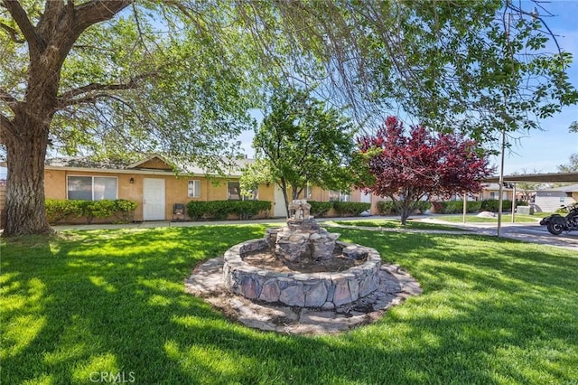 view of front of home featuring a front yard and stucco siding