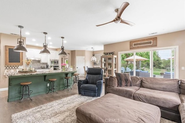 3065 Tierra Mesa, Atascadero, CA 93422 - living area with ceiling fan, light wood-type flooring, recessed lighting, and baseboards