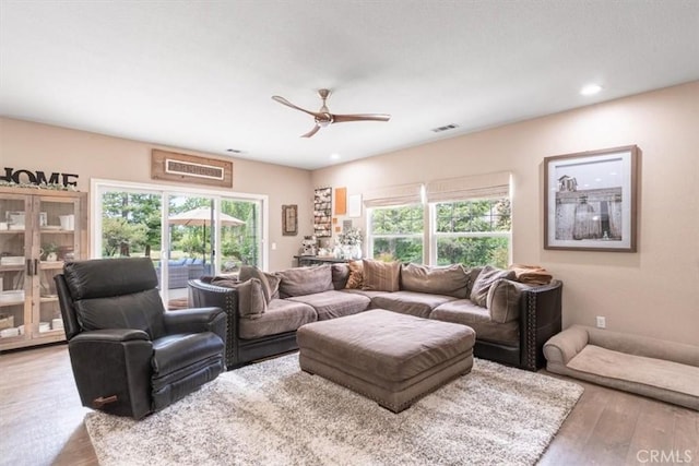3065 Tierra Mesa, Atascadero, CA 93422 - living area featuring wood finished floors, ceiling fan, and recessed lighting