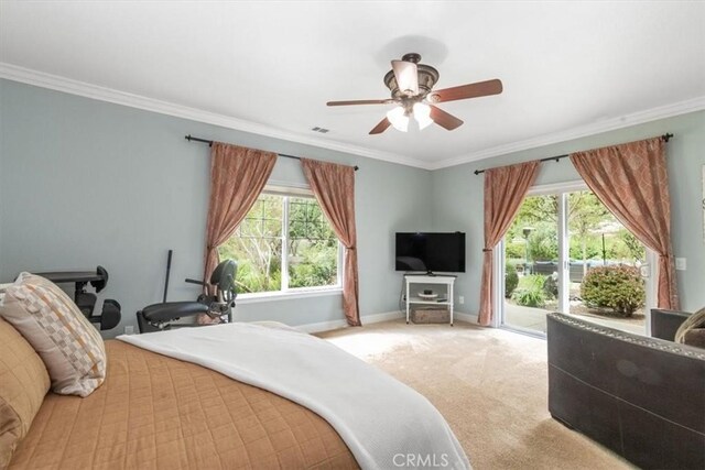 3065 Tierra Mesa, Atascadero, CA 93422 - bedroom featuring access to exterior, carpet floors, ornamental molding, baseboards, and multiple windows