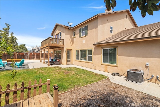 32701 Juniper Berry Dr, Winchester, CA 92596 - rear view of property featuring a patio, cooling unit, stucco siding, a balcony, and a tiled roof
