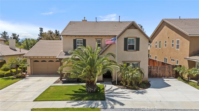 32701 Juniper Berry Dr, Winchester, CA 92596 - view of front of home with stucco siding, driveway, a chimney, a tile roof, and a garage