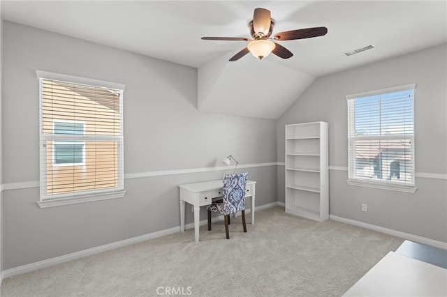 32701 Juniper Berry Dr, Winchester, CA 92596 - carpeted office space with ceiling fan and vaulted ceiling