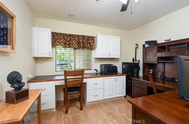 office space featuring light wood-style floors and ceiling fan