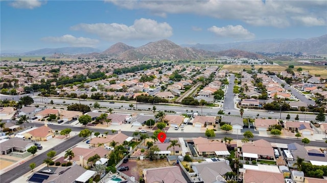 aerial view featuring a residential view and a mountain view