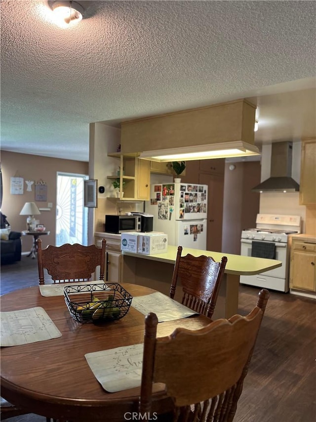 580 Mount Hood Dr, Hemet, CA 92543 - dining area featuring a textured ceiling and dark wood-style floors