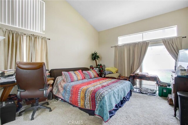 7279 Yarnell Rd, Highland, CA 92346 - bedroom featuring carpet floors and high vaulted ceiling
