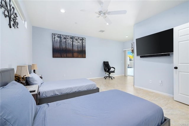 68245 Peladora Rd, Cathedral City, CA 92234 - bedroom featuring recessed lighting, baseboards, visible vents, and ceiling fan