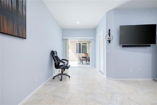 68245 Peladora Rd, Cathedral City, CA 92234 - corridor with baseboards, recessed lighting, and marble finish floor